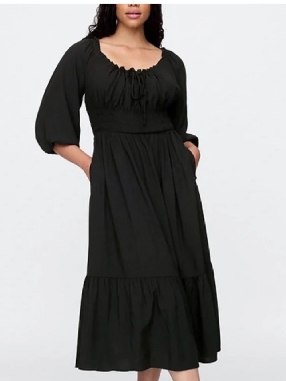 Gap Black Smocked Waist Puff Sleeve Maxi Dress -